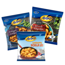 Aviko aardappelschijfjes,
-kroketjes, -gekruide chilipartjes,
-dobbelsteentjes, -rösti, -puree
of -gratin